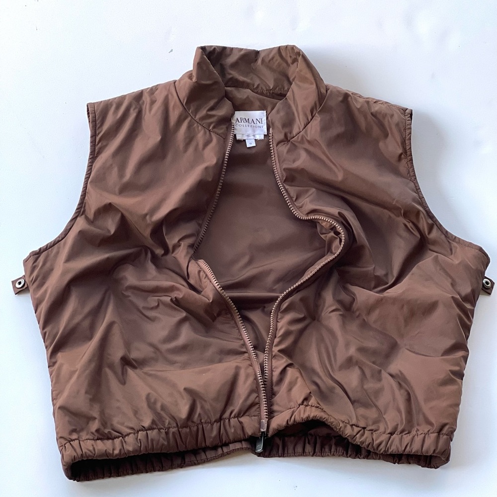 Armani Collezioni Brown Puffer Vest - Size S, Trendy & Lightweight!